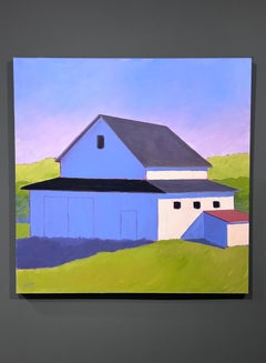 Carol Young, "Box Barn", 36x36 Colorful Barn Landscape Oil on Canvas