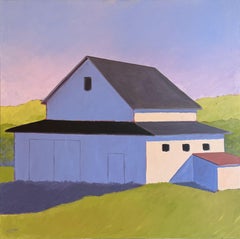 Carol Young, "Box Barn", 36x36 Colorful Barn Landscape Oil on Canvas