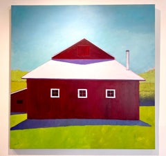 Carol Young, "Brett's Barn", 48x48 Colorful Barn Landscape Oil on Canvas