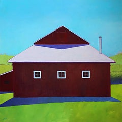 Carol Young, "Brett's Barn", 48x48 Colorful Barn Landscape Oil on Canvas