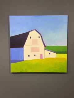 Carol Young, "Effervescent", 36x36 Colorful Barn Landscape Oil on Canvas