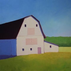 Carol Young, "Effervescent", 36x36 Colorful Barn Landscape Oil on Canvas