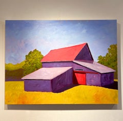Carol Young, "Gold N' Grape", 36x48 Colorful Barn Landscape Painting on Board