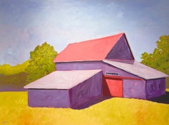 Carol Young, "Gold N' Grape", 36x48 Colorful Barn Landscape Painting on Board
