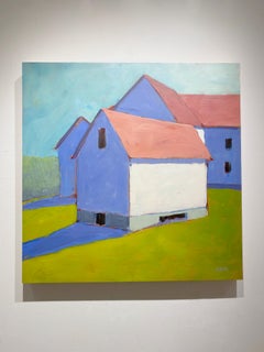 Carol Young, "Indigo Shadows", Barn Landscape Acrylic Painting on Board, 2020