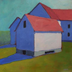 Carol Young, "Indigo Shadows", Barn Landscape Acrylic Painting on Board, 2020