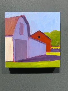 Carol Young, "Purple and Poppy", 6x6 Colorful Barn Landscape Oil on Board