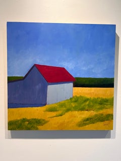 Carol Young, "Saffron Clearing", 36x36 Colorful Barn Landscape Painting
