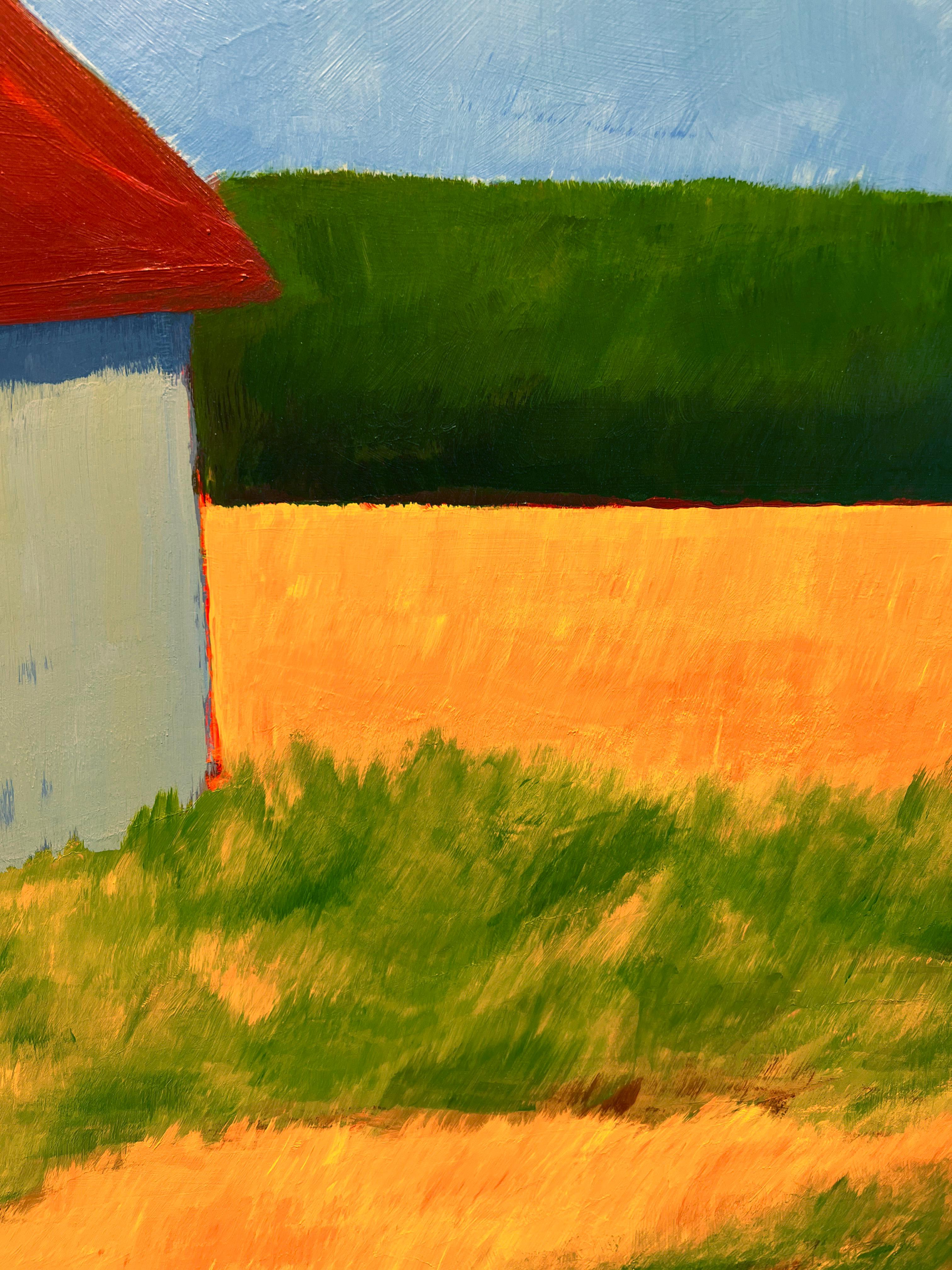 Carol Young, „Saffron Clearing“, 36x36, farbenfrohes Bauernlandschaftsgemälde  im Angebot 5