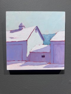 Carol Young, "Snow Blanket", 8x8 Colorful Winter Barn Landscape Oil on Board