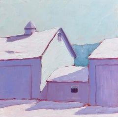 Carol Young, "Snow Blanket", 8x8 Colorful Winter Barn Landscape Oil on Board