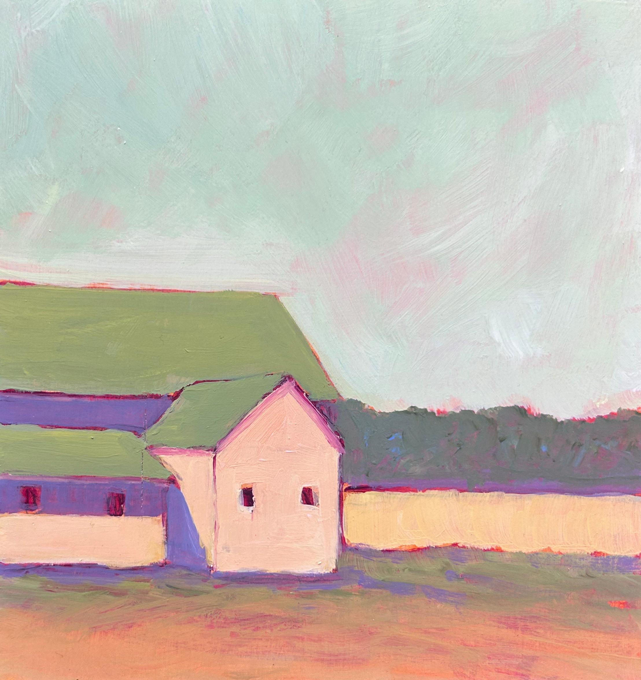 Carol Young, "Sweet Citrus", 6x6 Colorful Barn Landscape Oil on Board