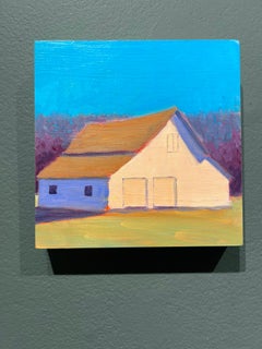 Carol Young, "Turquoise Sky", 6x6 Colorful Barn Landscape Oil on Board
