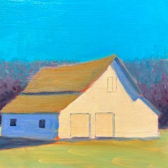 Carol Young, "Turquoise Sky", 6x6 Colorful Barn Landscape Oil on Board