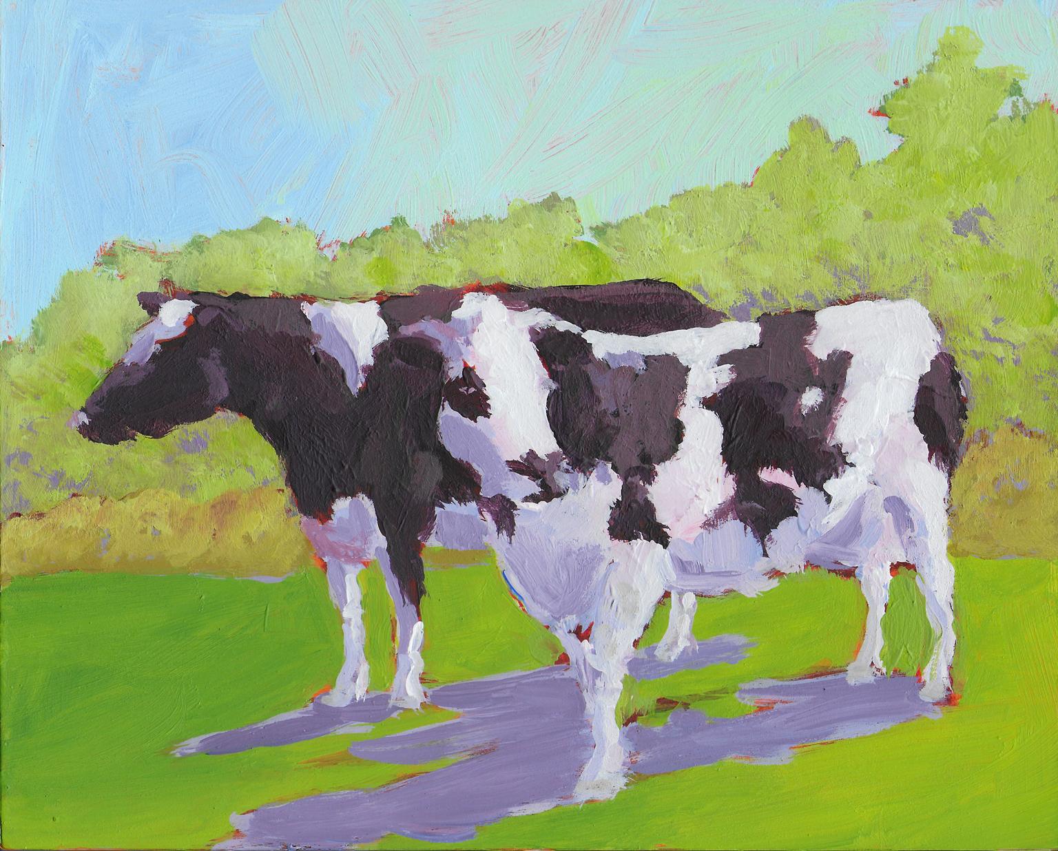 Carol Young Abstract Painting - 'Cows In Reverse', Small Contemporary Transitional Acrylic Painting