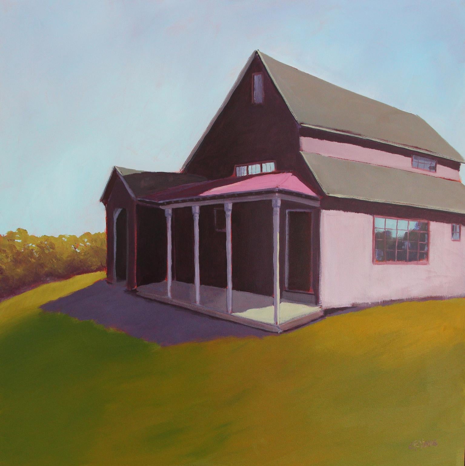 Carol Young Landscape Painting - 'Ken's Barn', Contemporary Modern Farm Landscape Acrylic Painting