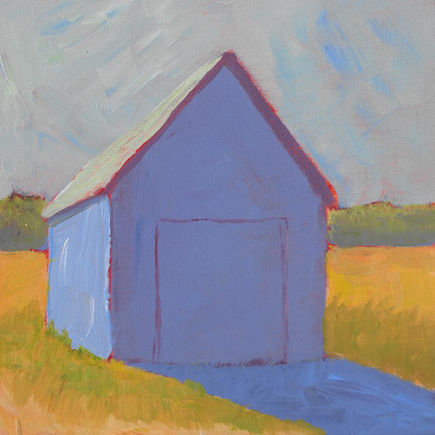 Carol Young Landscape Painting - 'Lavender Barn', Small Acrylic Painting  
