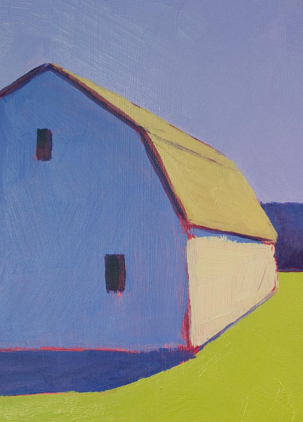 „Lime & Lavendel“:: zeitgenössische moderne Bauernlandschaft:: Acrylgemälde – Painting von Carol Young