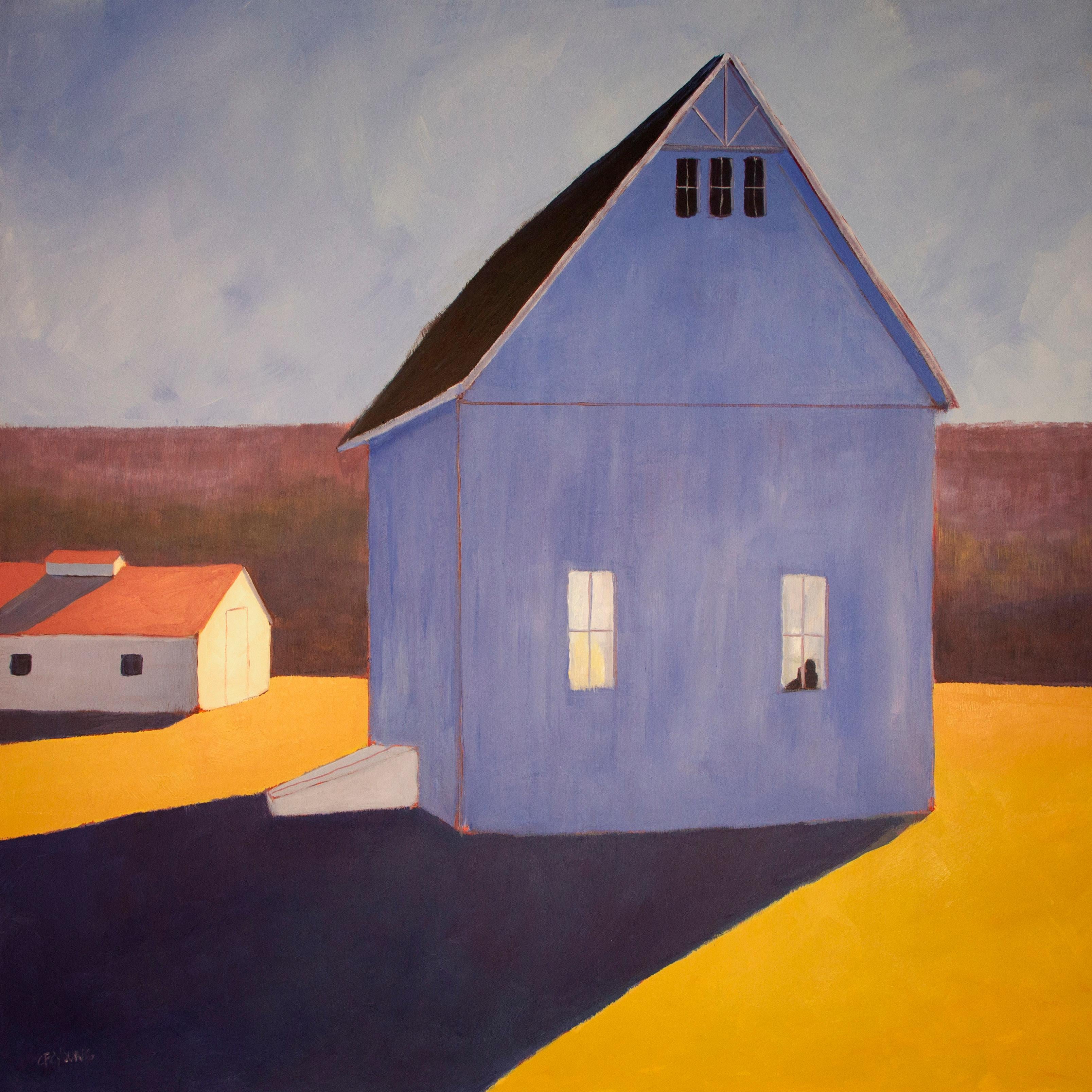 Carol Young Abstract Painting - "Over Shadowed, " Contemporary Barn Painting