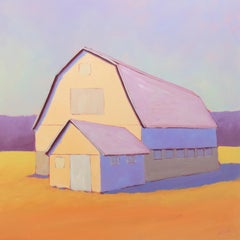"Peaches and Buttercream" Contemporary Barn Landscape Painting