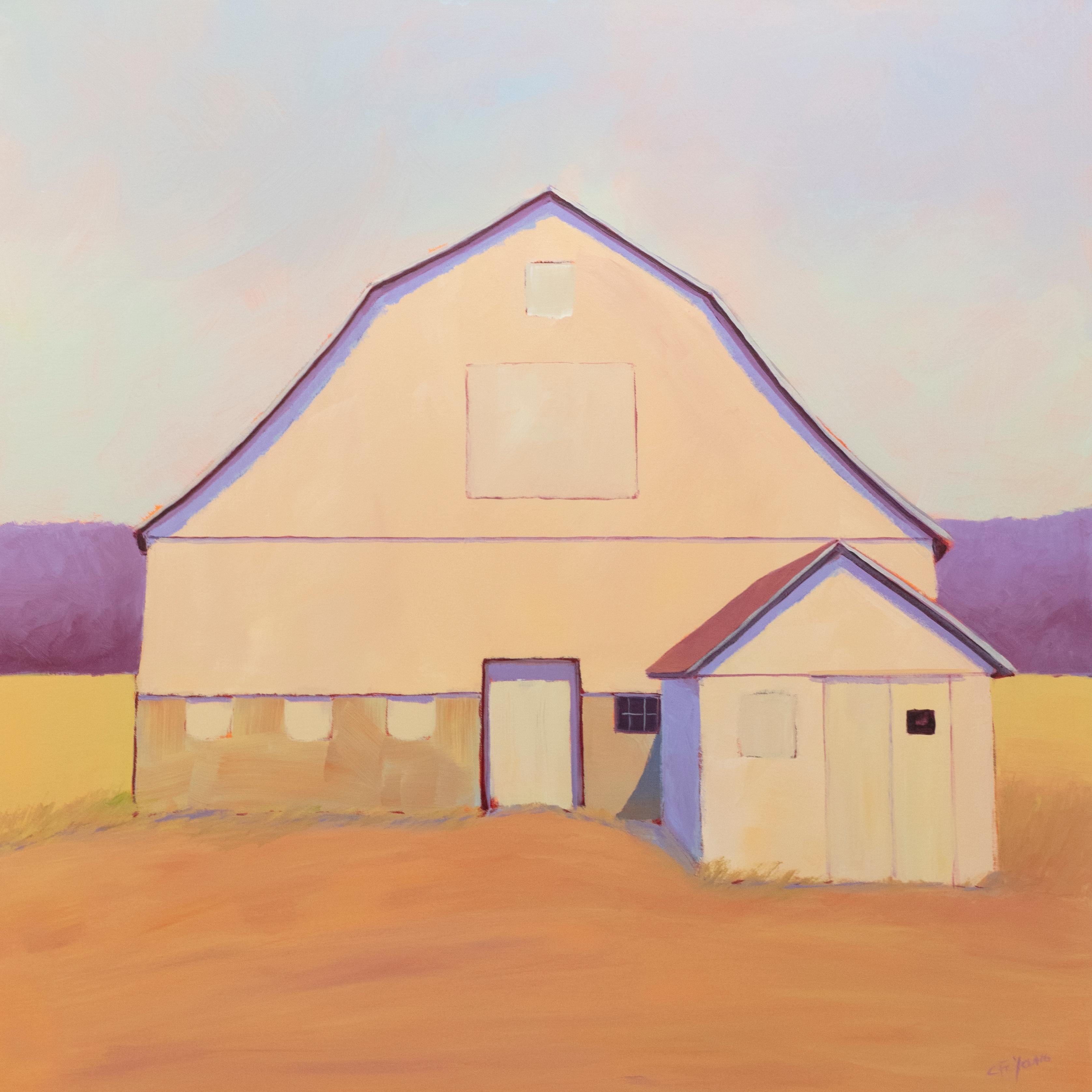 Carol Young Landscape Painting - "Rose Blush" Contemporary Barn Painting
