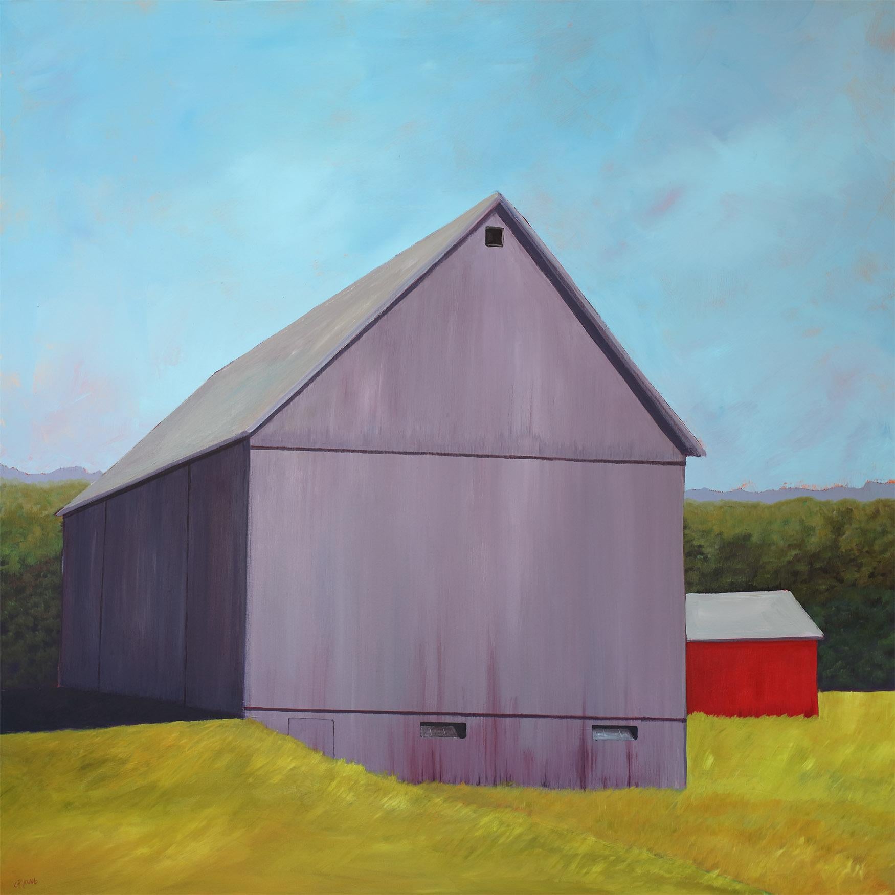 Carol Young Landscape Painting - "Southberry Barn, " Contemporary Barn Painting