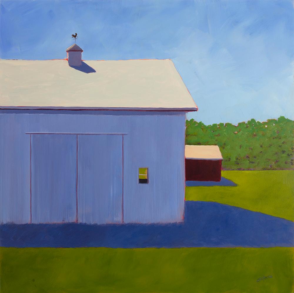 Carol Young Landscape Painting - "Velvet Violet, " Contemporary Barn Painting