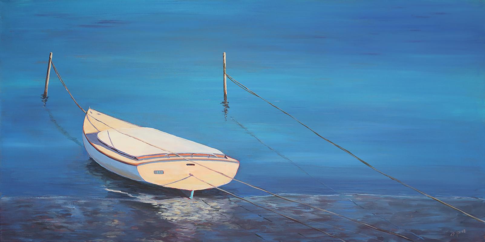 Carol Young Landscape Painting - "Waiting on Wind, " Contemporary Coastal Painting