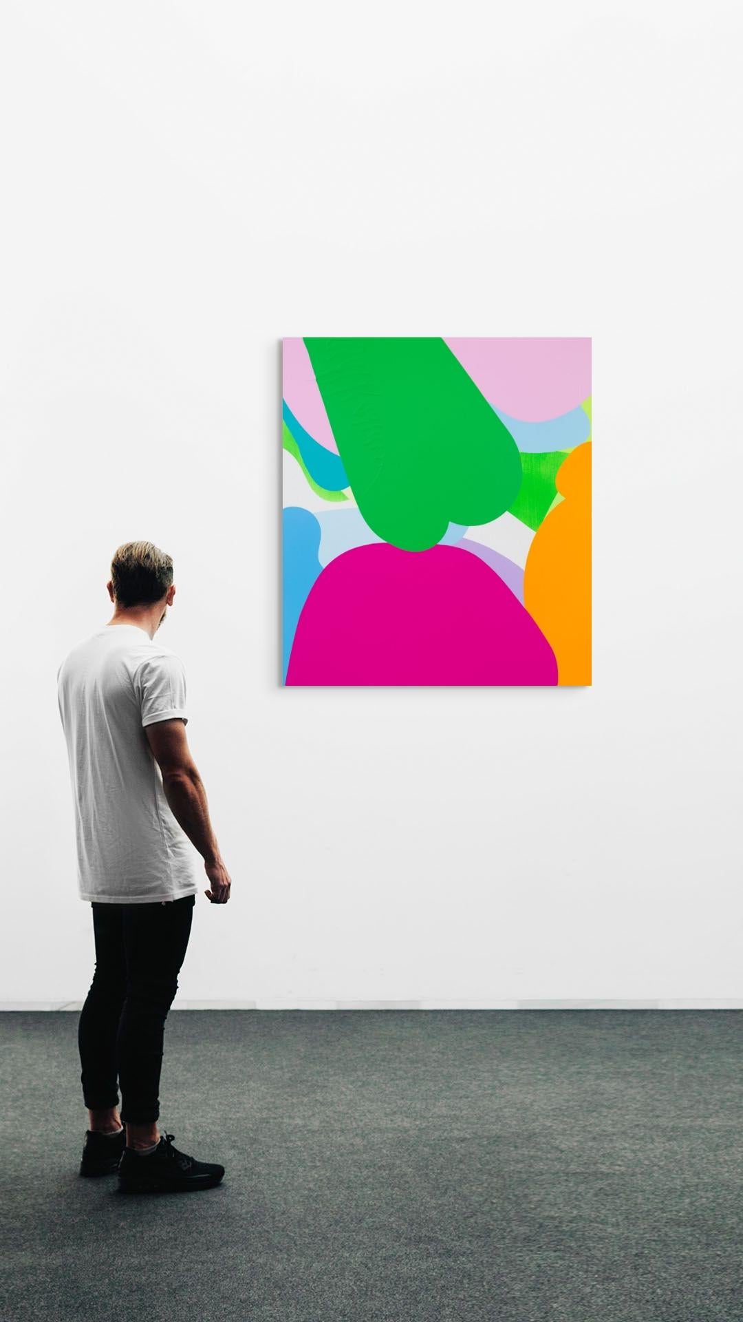 Buttercup, 2023, vibrant, acrylic and pouring mediums on canvas - Painting by Carolanna Parlato