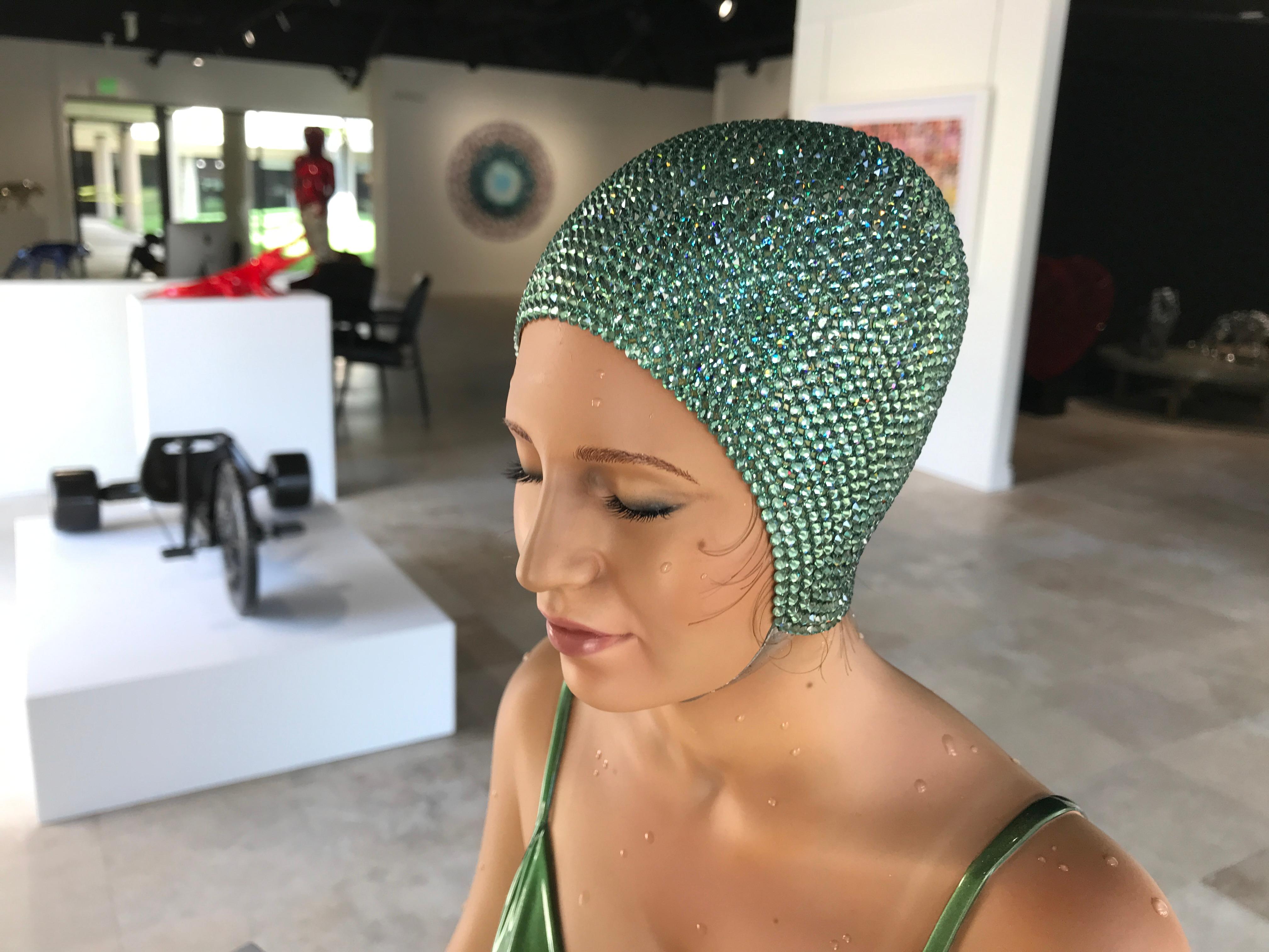 Miniature Balance Green w/ Swarovski Crystal Cap - Carole Feuerman - Sculpture by Carole A. Feuerman