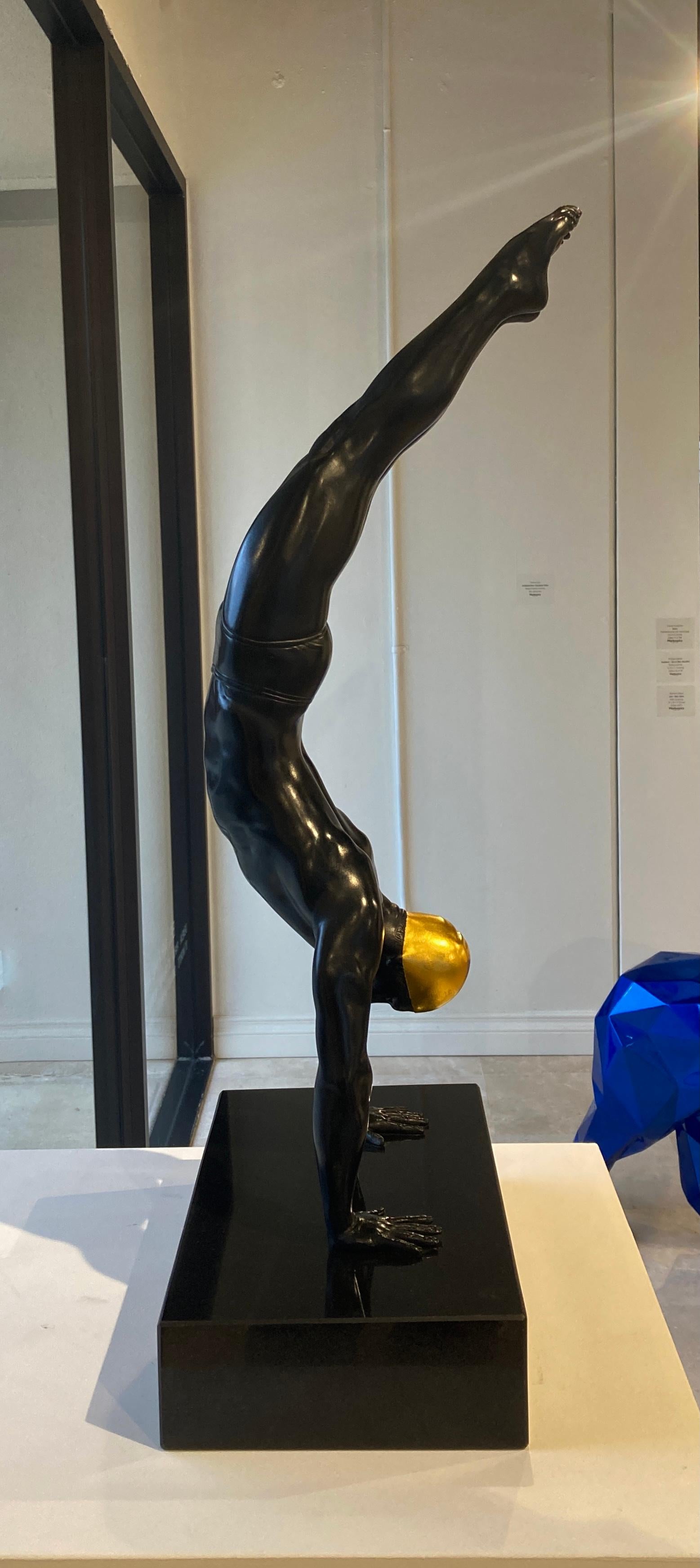 Carole A. Feuerman Figurative Sculpture - Miniature Diver Bronze with Gold Leaf 