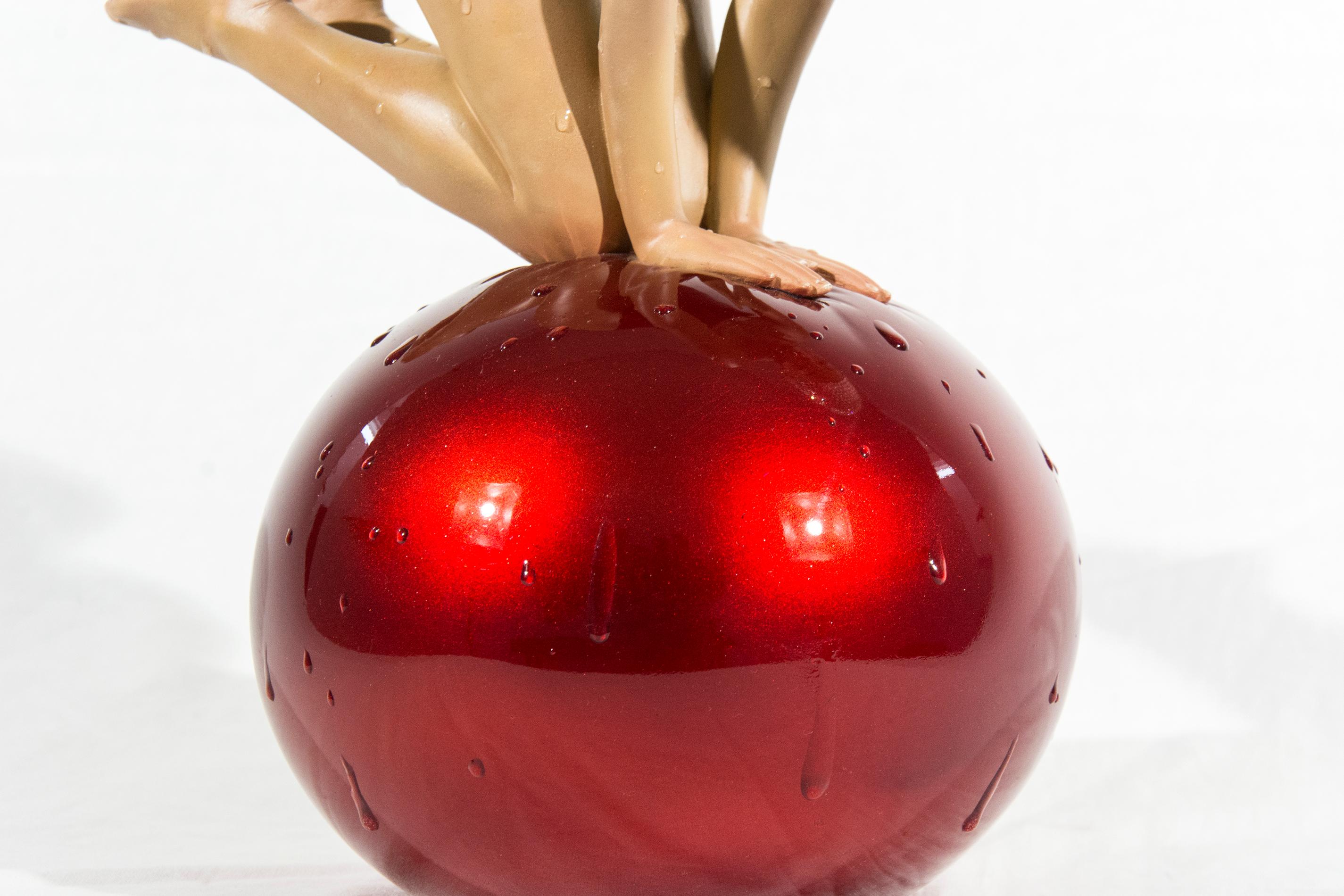 Miniature Quan with Red Ball and Swarovski Crystal Cap 16/28 - Realist Sculpture by Carole A. Feuerman