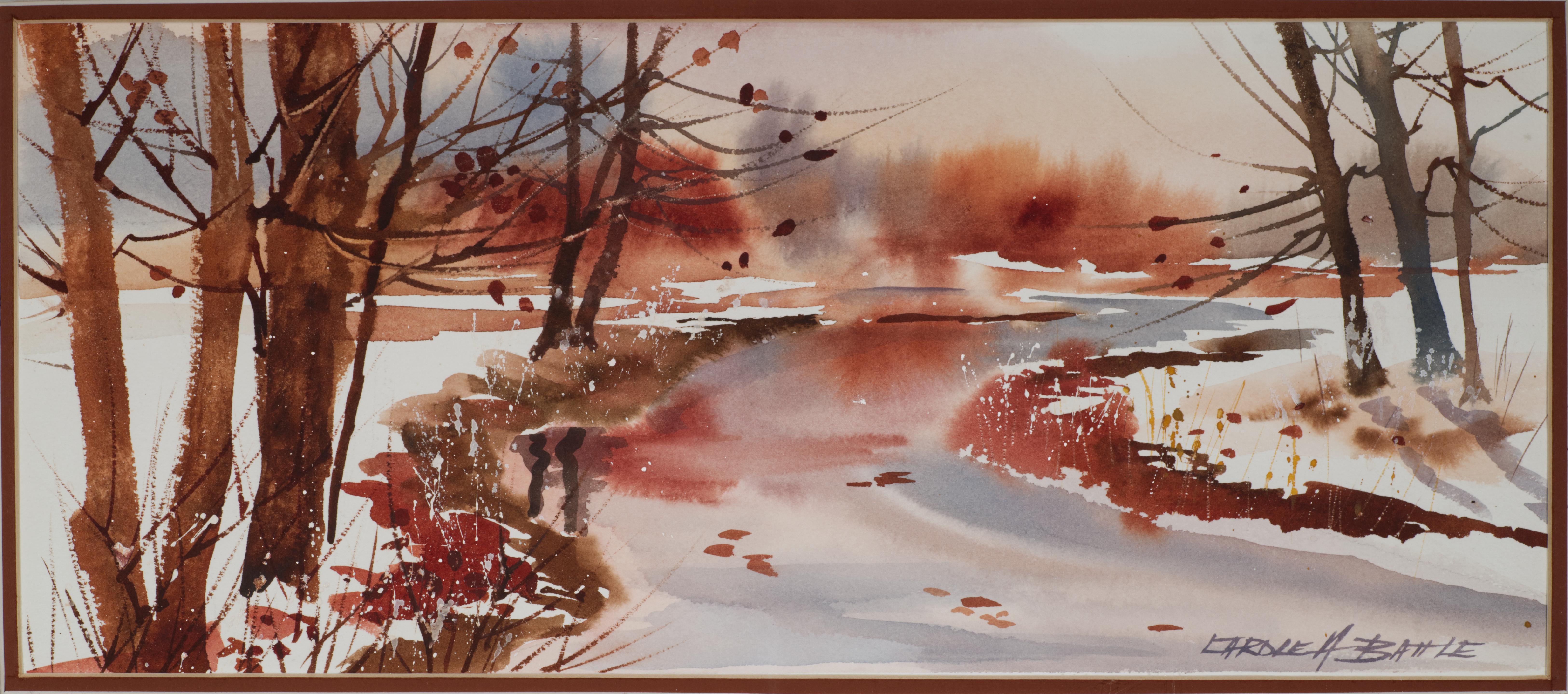Carole Anne Battle Acuarela Paisaje invernal, enmarcada Moderno de mediados de siglo en venta