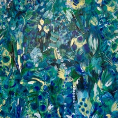 Pittura astratta "Dopo la pioggia" 48" x 48" pollici di Carole Baines