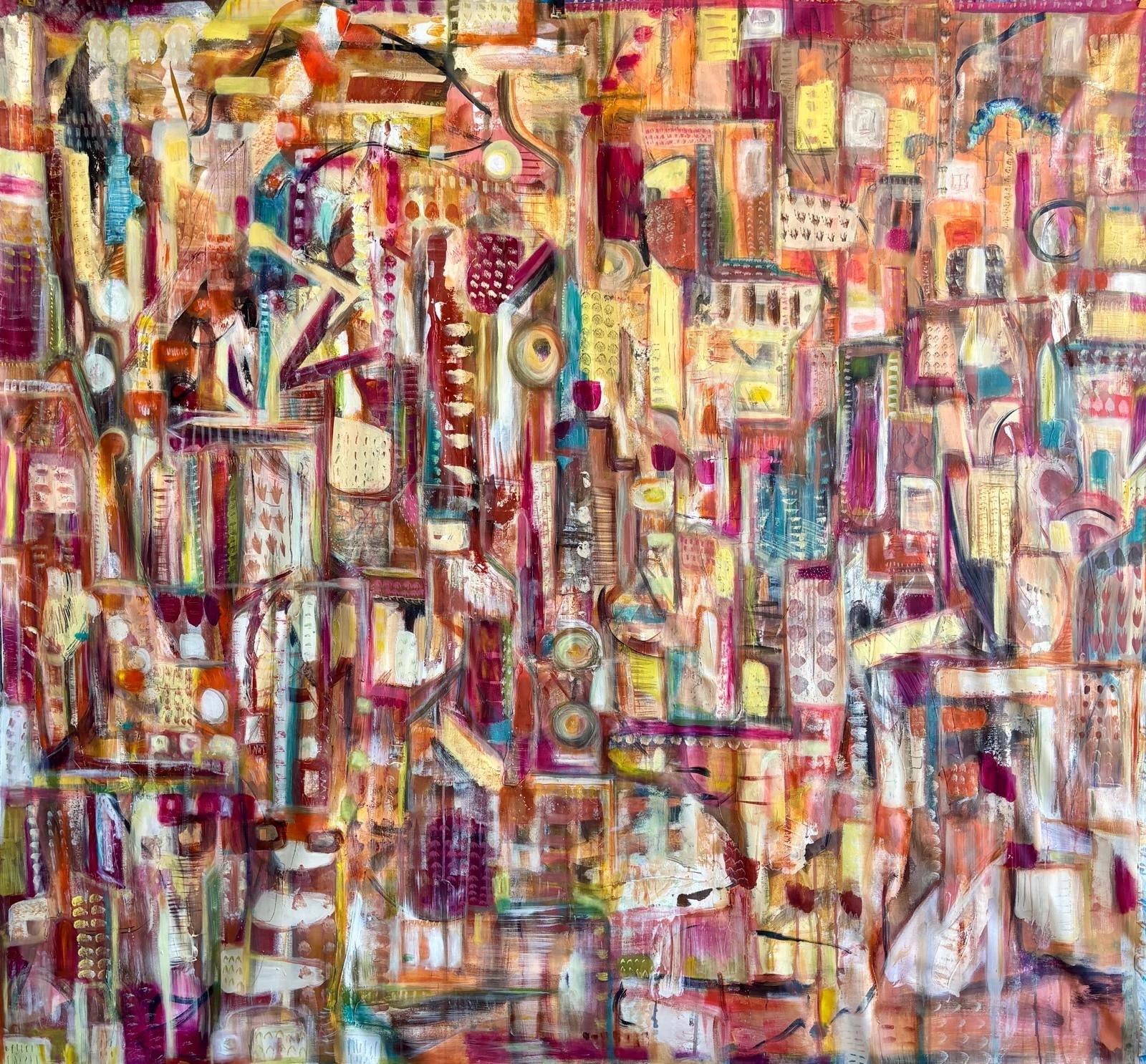 "Nowhere to Land II" Abstract Painting 91" x 87" inch by Carole Baines