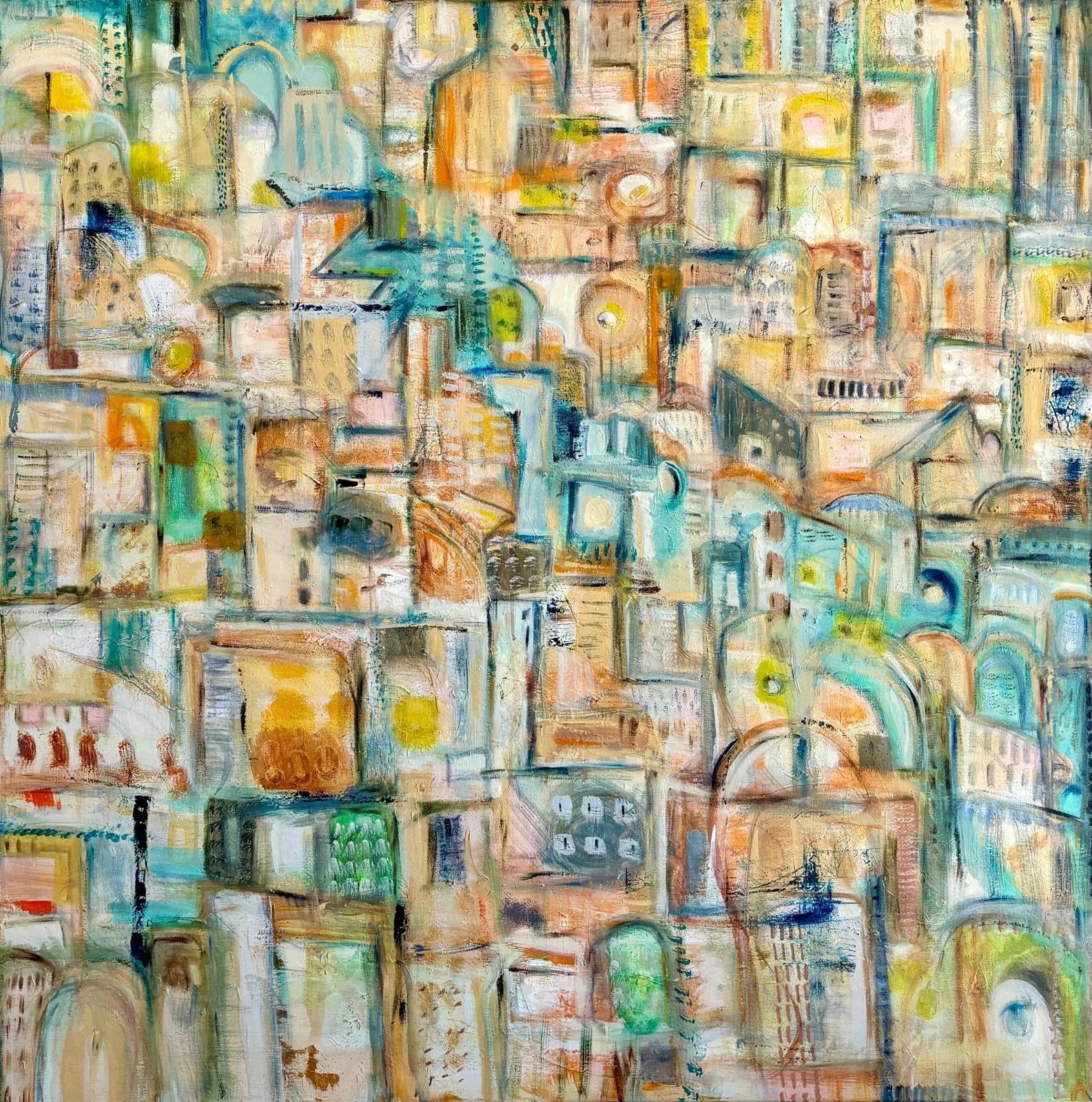 "Spice & Stone I" Abstract Painting 48" x 48" inch by Carole Baines