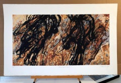 "Three Galloping" Running black and brown horses painted with wild brushstrokes