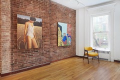 Teppiche für Teppiche. Acryl auf Leinwand, Porträt eines Kaufmanns und Textilien aus Kambodscha