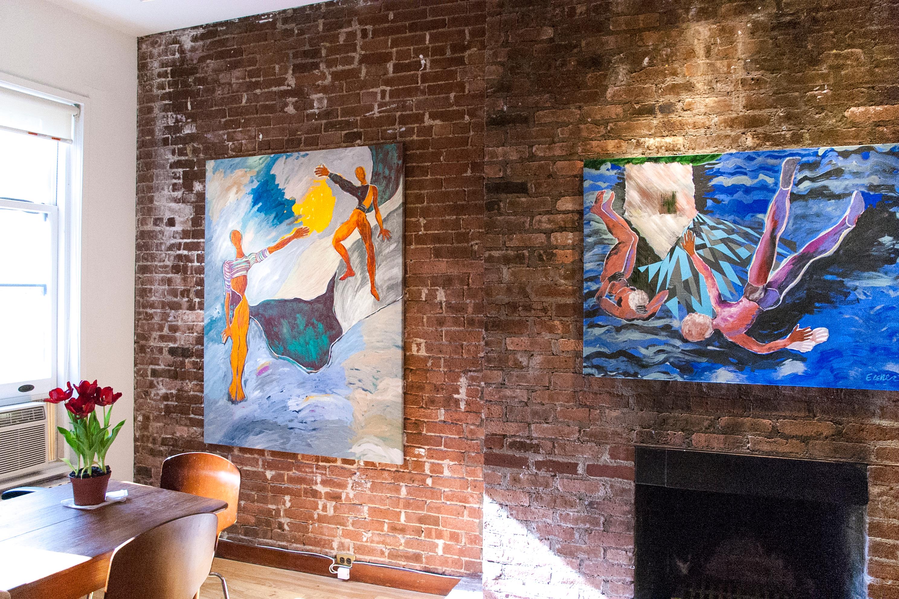 Habitat, due figure, pittura figurativa astratta su lino - Painting Contemporaneo di Carole Eisner