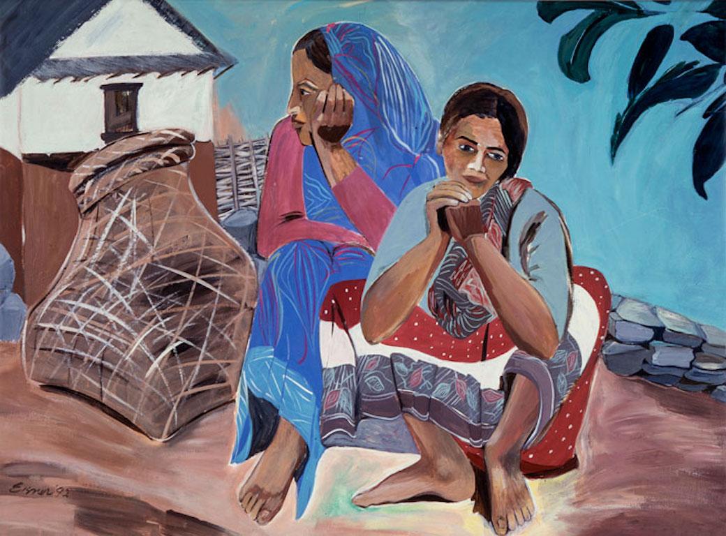 Figurative Painting de Carole Eisner - Mujeres Himal.  Acrílico sobre lienzo, retrato de dos mujeres