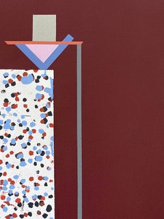 Pueblo IV (geometric, maroon, acrylic on paper painting)