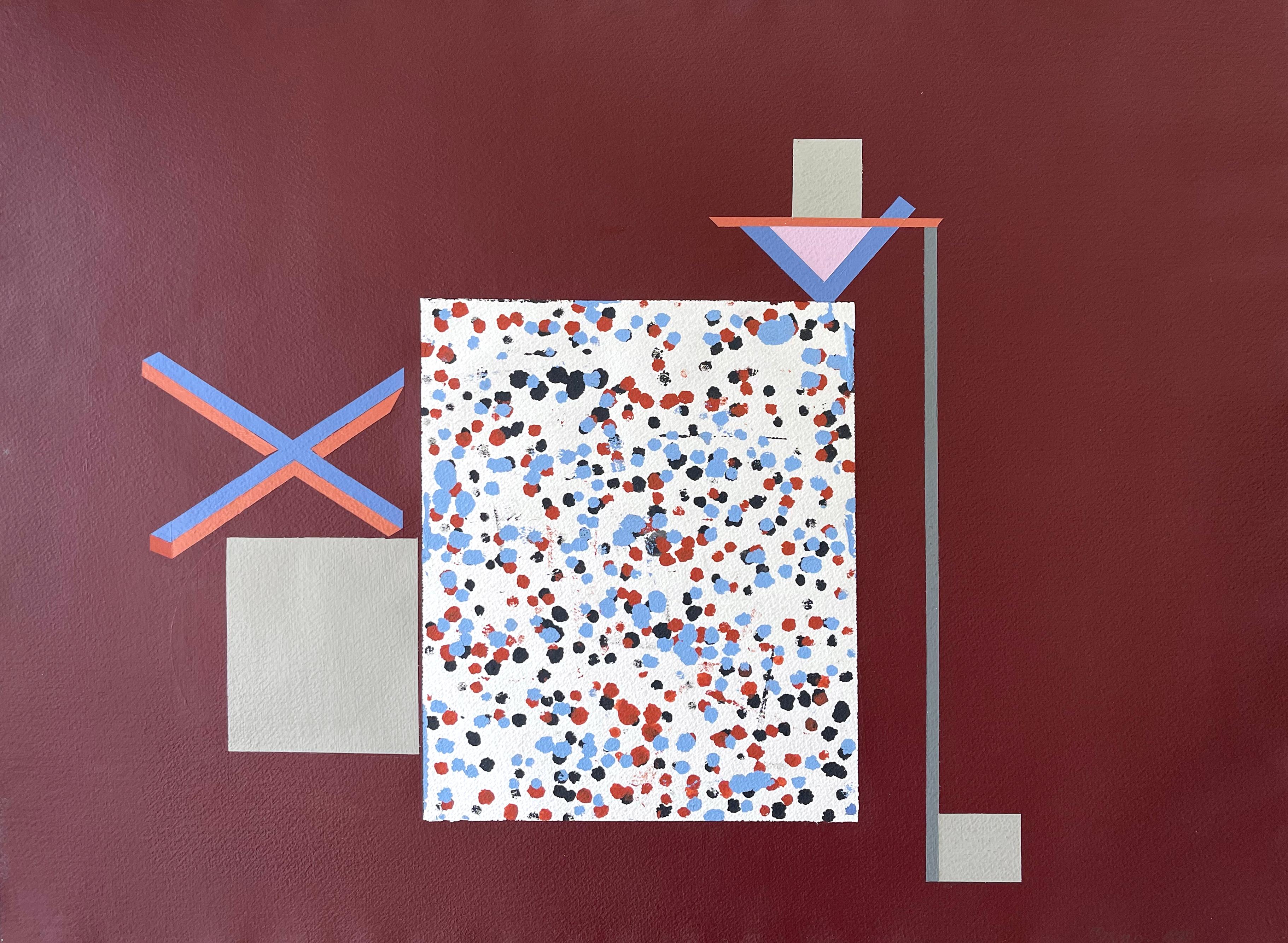 Abstract Painting de Carole Eisner - Pueblo IV (pintura geométrica, granate, acrílico sobre papel)