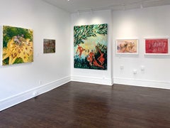 Quattro, quattro figure, astrazione, toni della terra, pittura acrilica su tela