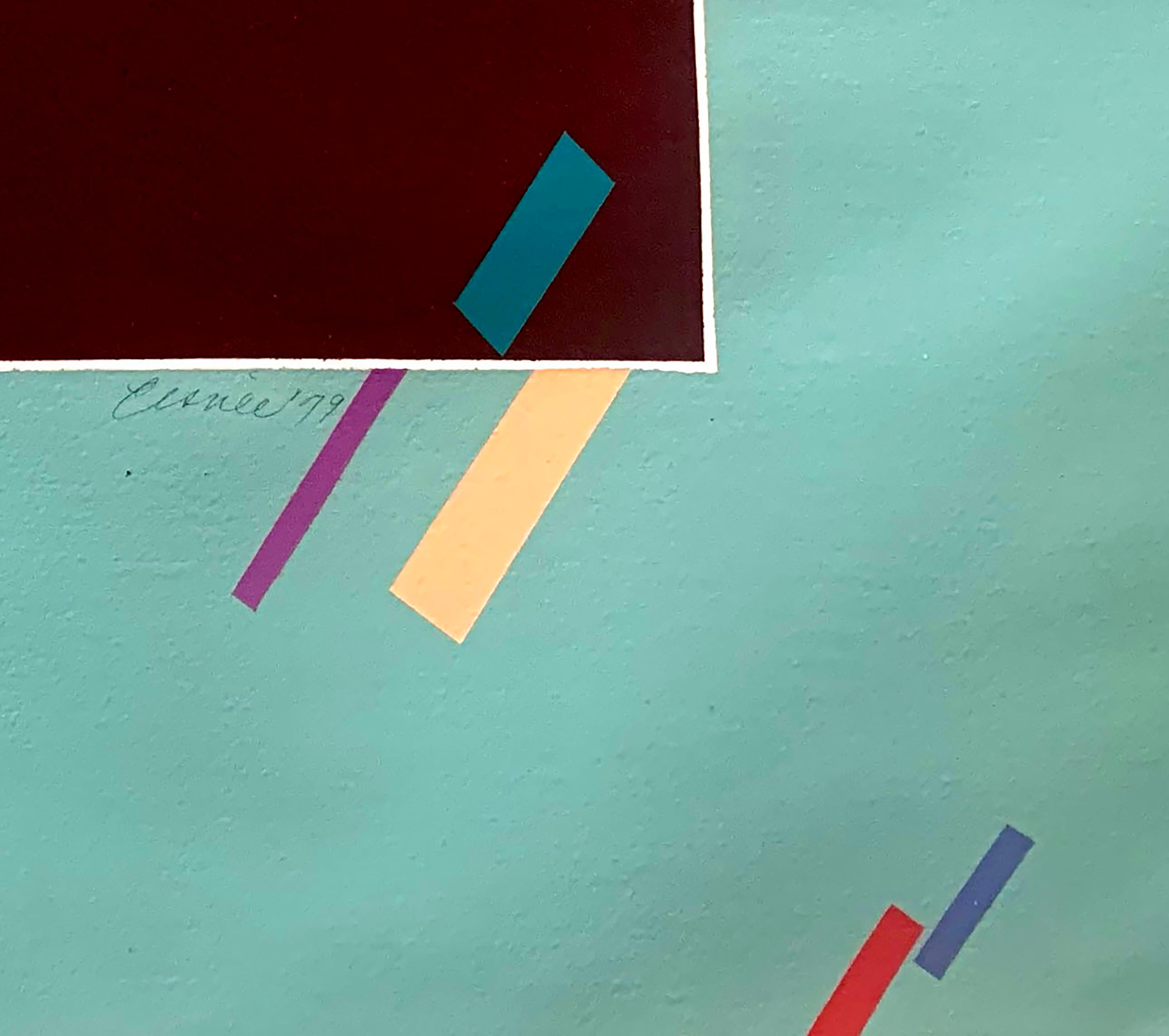 Mare (dipinto geometrico, blu, acrilico su carta) - Painting di Carole Eisner
