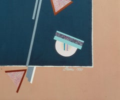 Shalahi (blue, green, neutral, geometric, large acrylic painting)