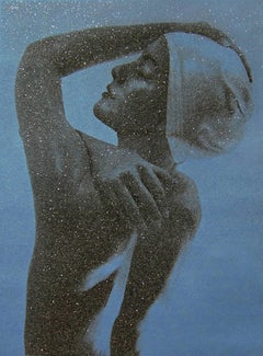 Carole Feuerman, Perfil de ducha (azul) con polvo de diamante sobre lienzo, firmado 10/10