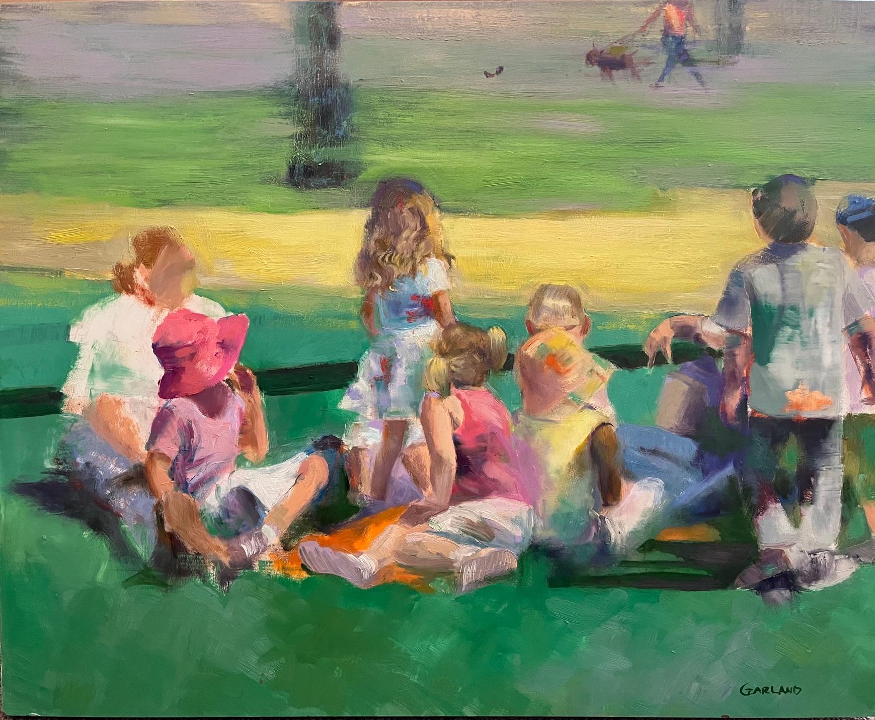 Carole Garland Figurative Painting – Kinder im Park