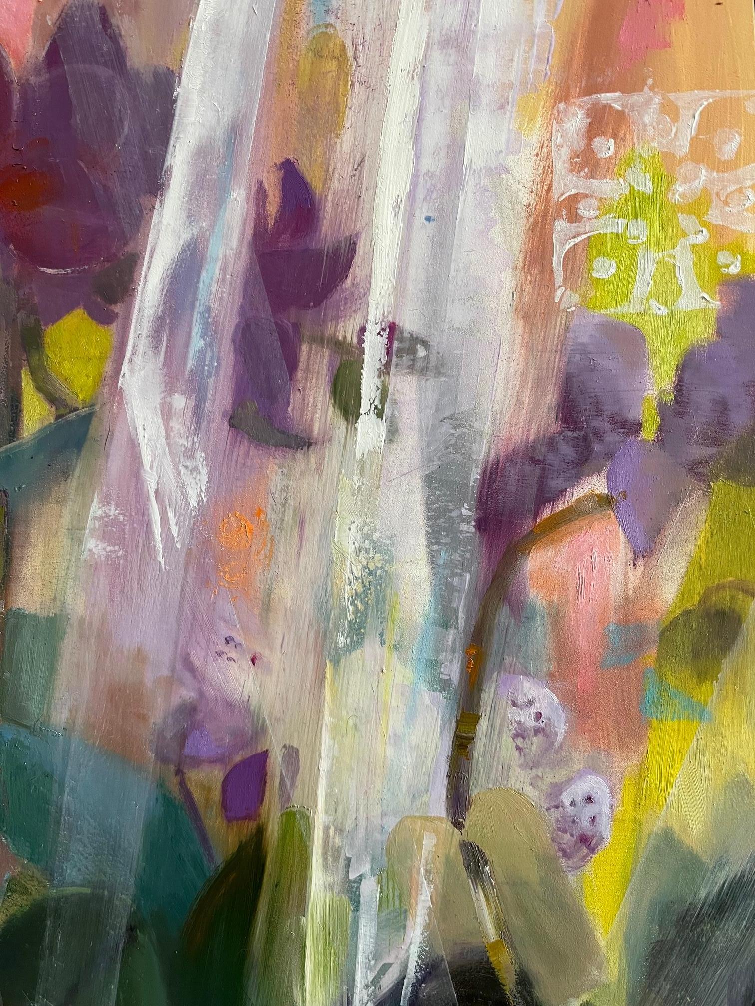 Everyday life is full of surprises, and artist Carole Garland uncovers and discovers delight in the cellophane wrapped orchids at Trader Joe’s.  The cellophane reflects the sunlight and creates a diaphanous scrim of mystery surrounding the fragile