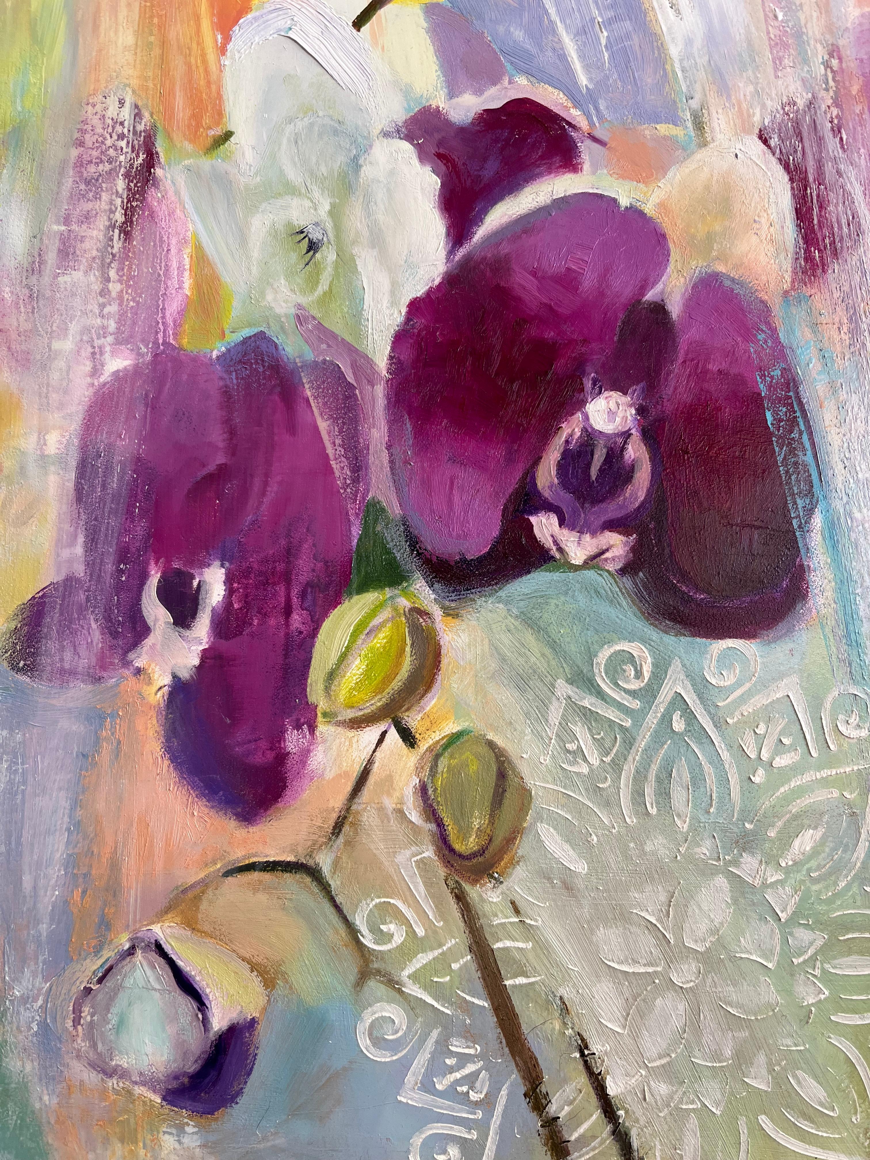 Orchids on Parade - Contemporary Painting by Carole Garland