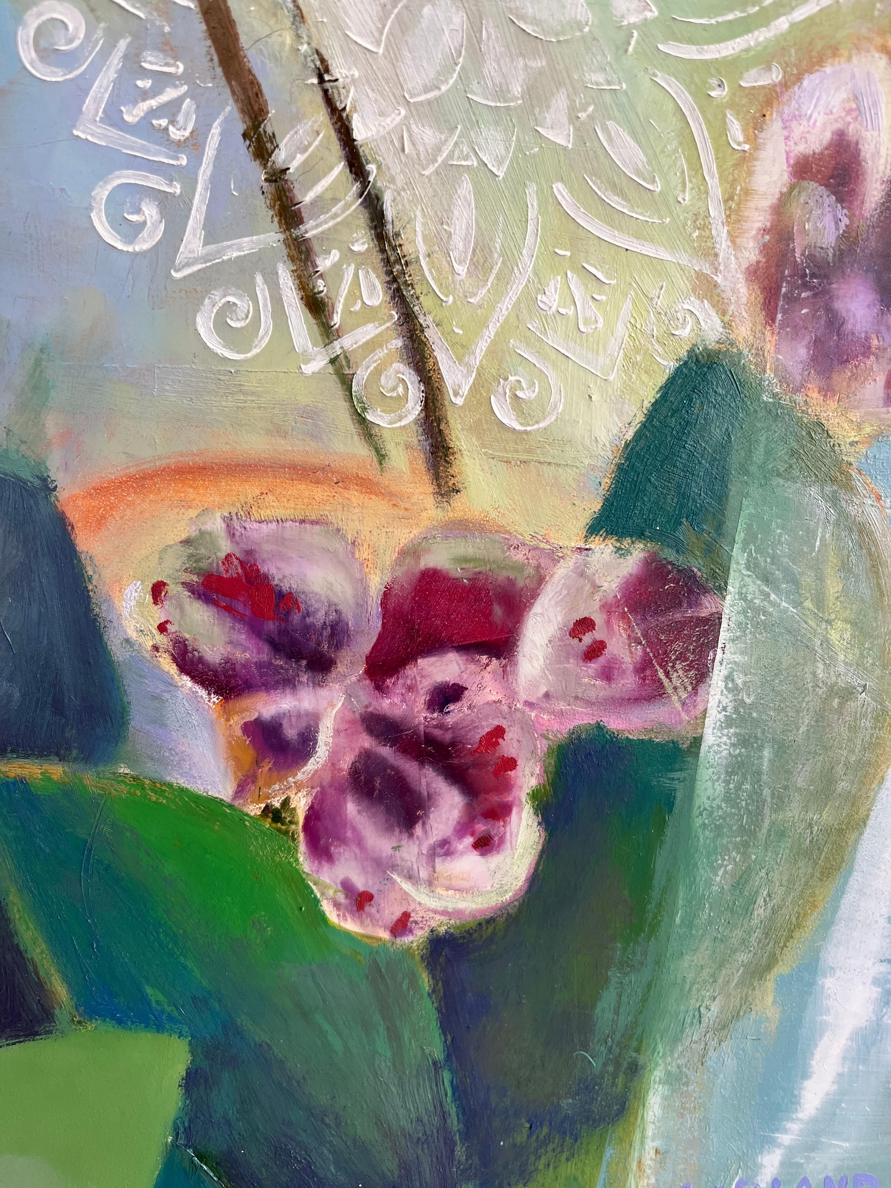 Orchideen auf Parade (Braun), Interior Painting, von Carole Garland